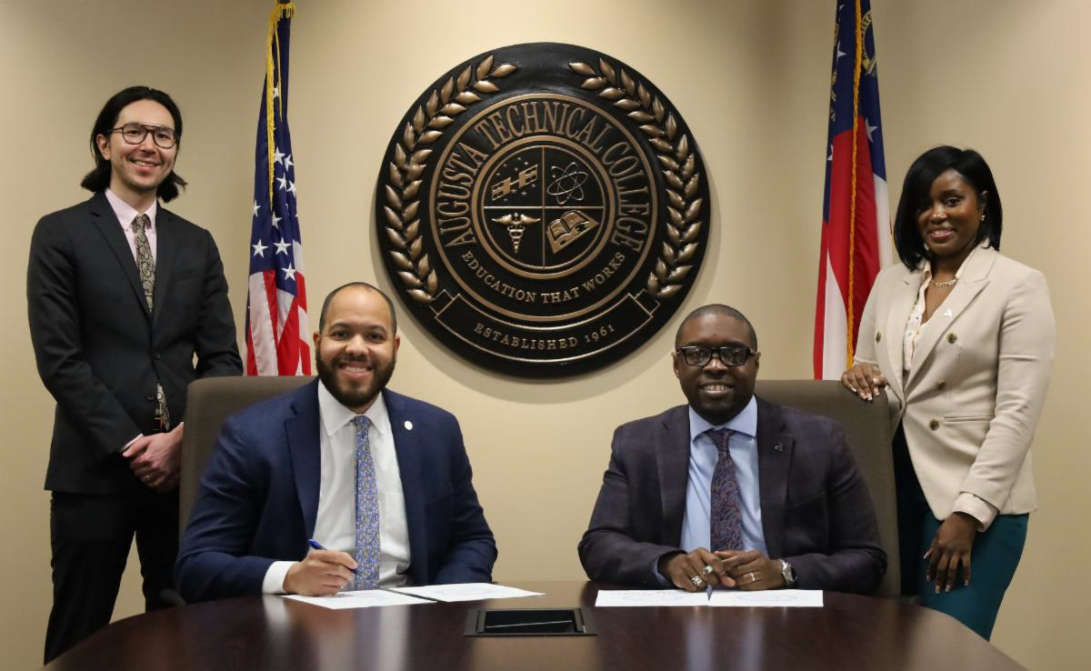 Photo Caption L-R: Angela Moseley, Dean, Adult Education, Augusta Tech; Dr. Jermaine Whirl, President, Augusta Tech; Jared T. Williams, District Attorney, Augusta Judicial Circuit; Evan Gross, Project Manager, Checks Over Stripes Program